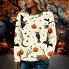 Women's Flannel Long Sleeve Top with Halloween Print Neck Pullover Shirt