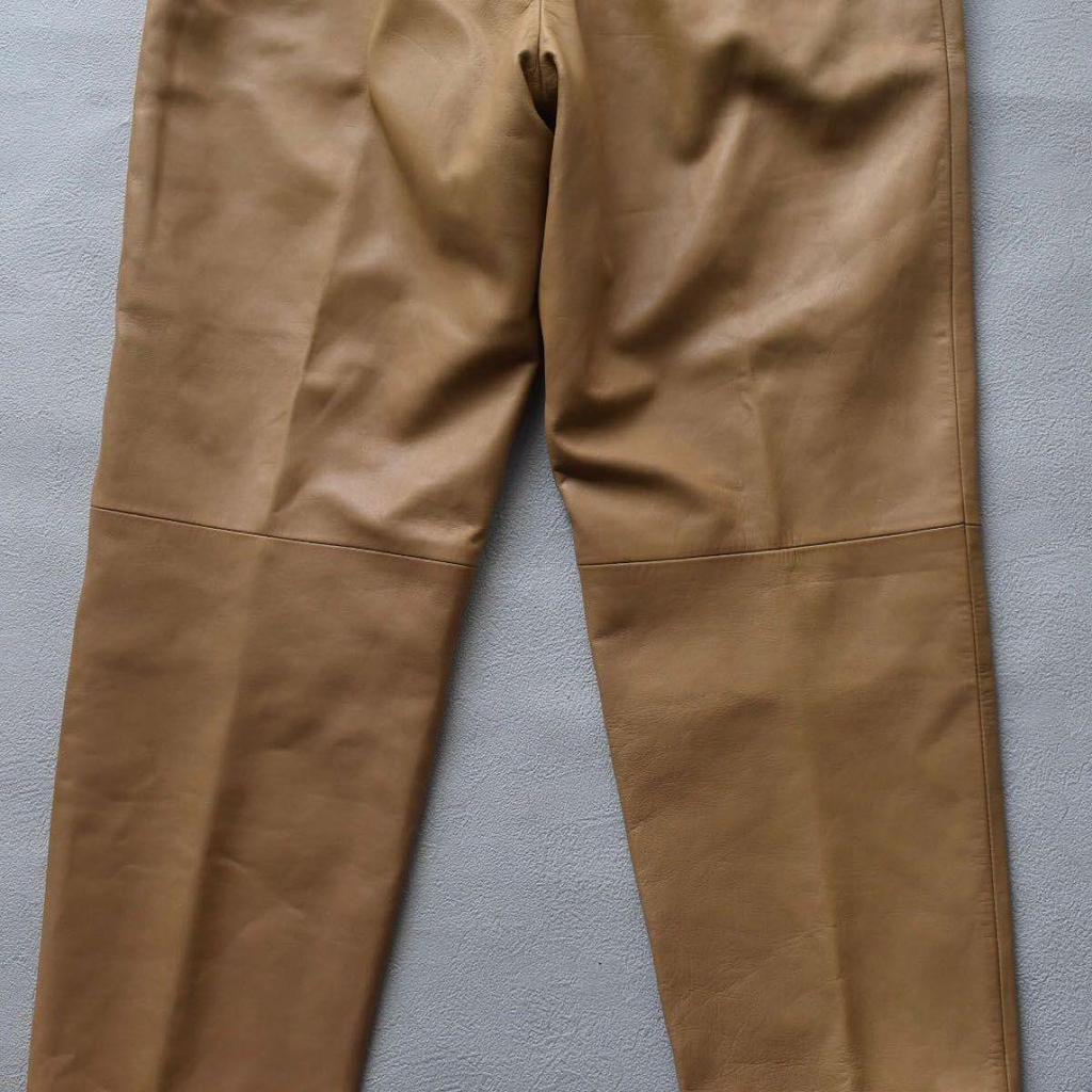 Used 00s PRADA archive Miuccia Period Made in Italy Nappa Leather Leather Pants 46 Camel Genuine Leather Ribbon Belt