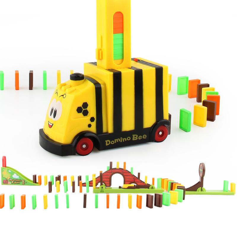 Children'S Educational Building Block Bee Cow Domino Small Train Diy Automatic Drop Electric Toy Car