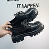 Fashion Black Derby Men's Shoes Trendy Thick Bottom Style Fashionable Street Walking Daily Party Evening Height Increasing Shoes Hot
