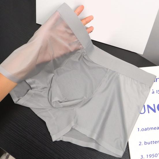 Men Boxer Underwear Mid-rise Tight Cut High Elasticity Shorts Briefs Seamless See-through Solid Color U-Convex Panties