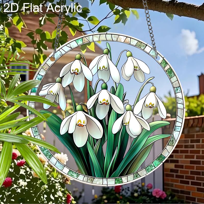 Acrylic Snowdrop Flowers Suncatcher, Stained Glass Style Window Hanging Ornament for Floral and Nature Lovers