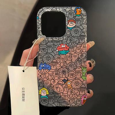 Coques de téléphone portable pour iPhone 11 13 15 Pro Max 12 14 Pro Max Coque iPhone 16 15 Plus 13 Pro 12 Texture givrée Fleurs de dessin animé peintes