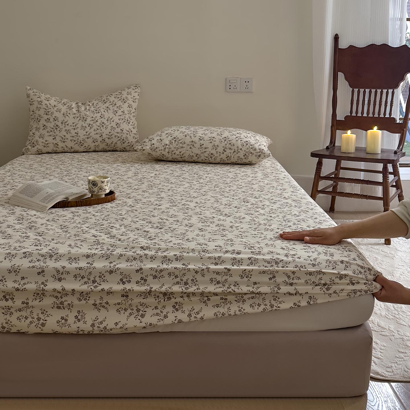 Retro All-Cotton Breathable Gauze Bed Skirt - Non-Slip, Skin-Friendly, All-Season Mattress Protector 120x200x20cm Bed Cover