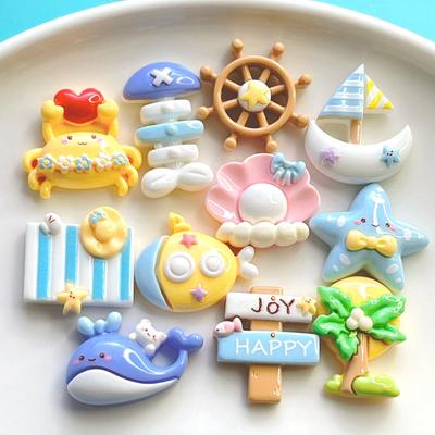 10Pcs New Resin Cartoon Starfish Shell Crab Sailboat Ocean Series Flat Back Parts Decorative Hair Bow Accessories