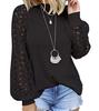 European and American new round neck long-sleeved lace splicing loose top women
