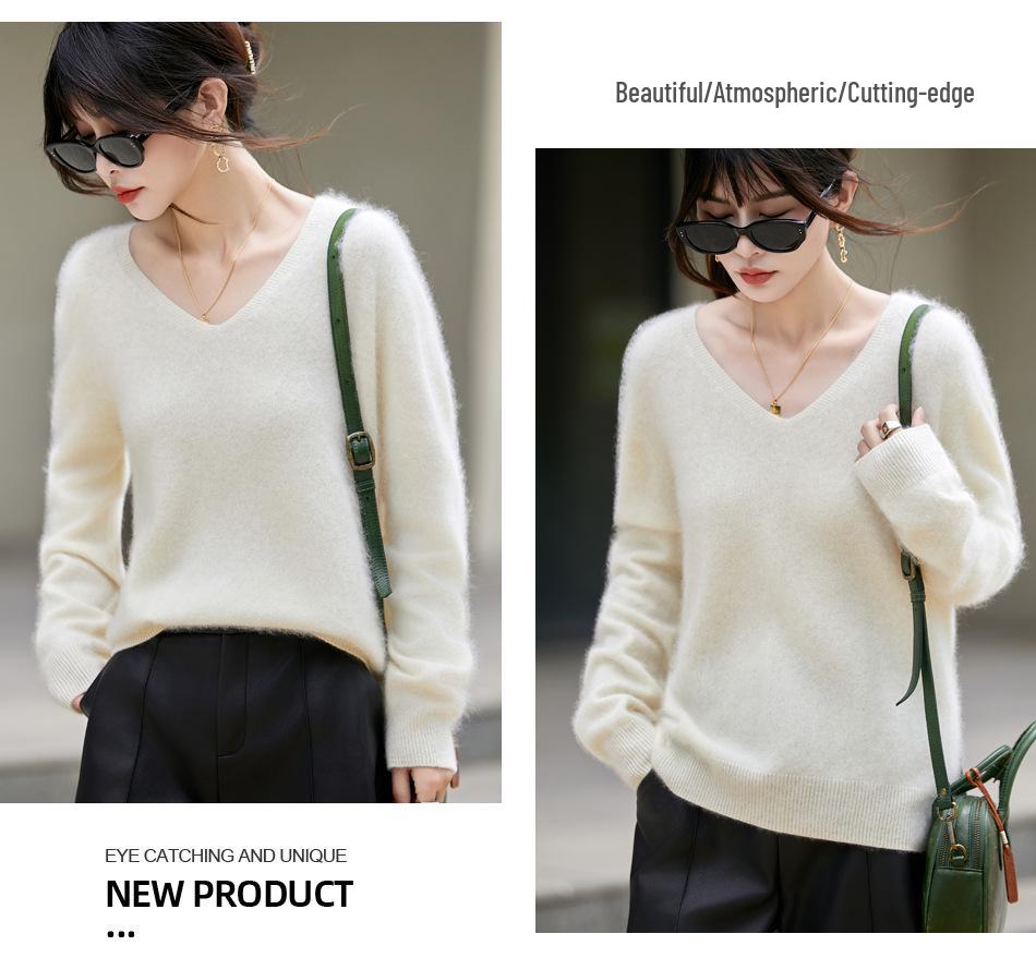 Autumn/Winter 2025 Cashmere Wool Knit V-Neck Women's Sweater