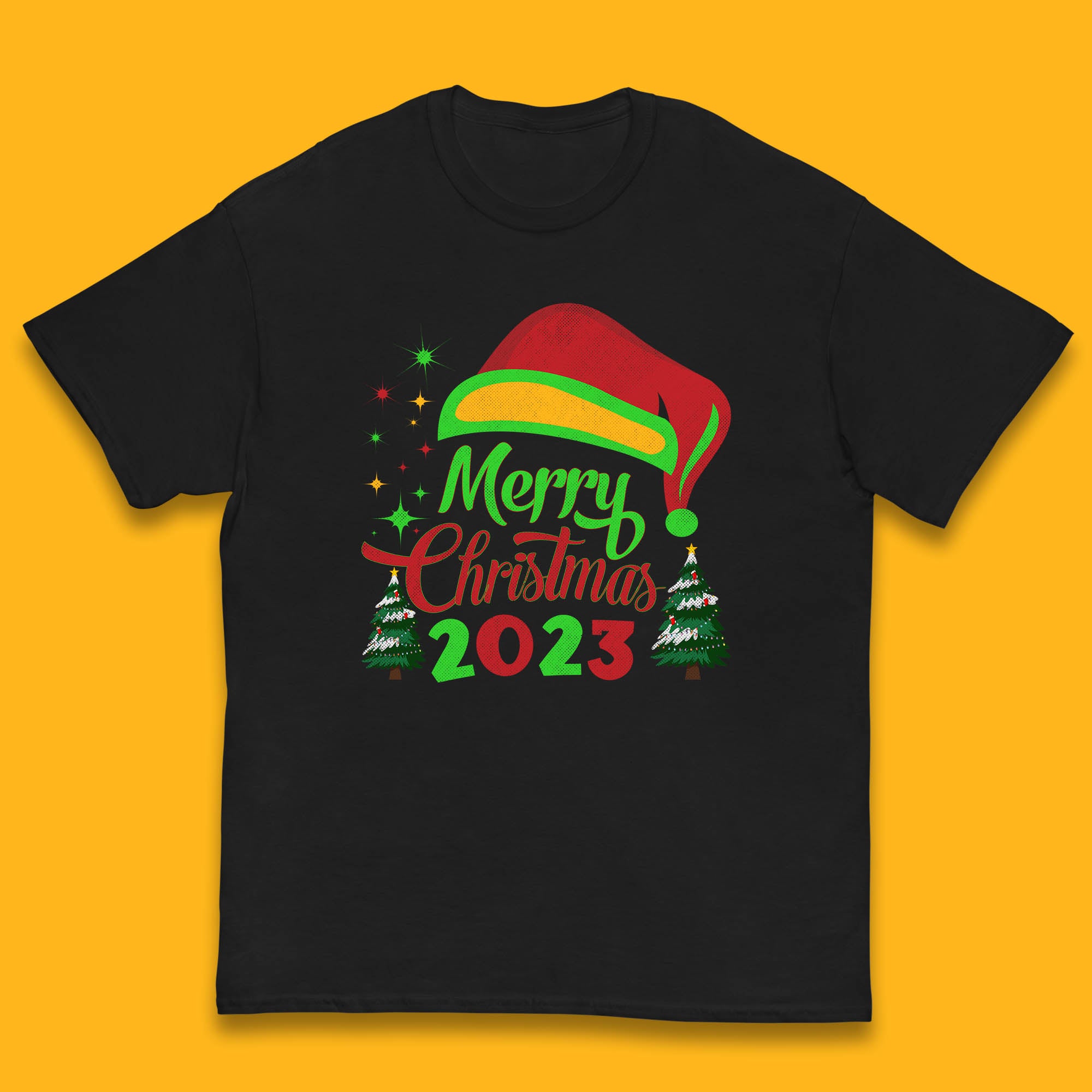 Merry Christmas 2023 Elf Hat Christmas Trees Xmas Gift Kids T Shirt 160