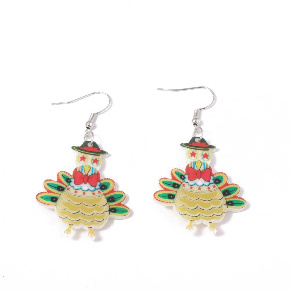 Semi-Managed Eco-Friendly Acrylic Earrings, Personalized Thanksgiving Turkey Earrings 1 Pair Of Earrings