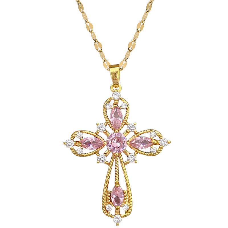Empty Cross Light Luxury Temperament Gorgeous Full Diamond Necklace Female Versatile Collarbone Chain Titanium Steel Chain