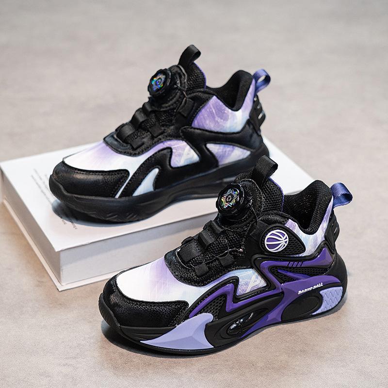 Boys and children's sports shoes basketball shoes 2025 autumn new trendy leather surface medium and older children's shock-absorbing and wear-resist