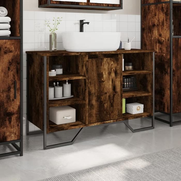 VidaXL Bathroom Vanity Unit Smoked Oak 91x35x60 Cm, Bathroom Sink Cabinet, Bathroom Furniture, 848666
