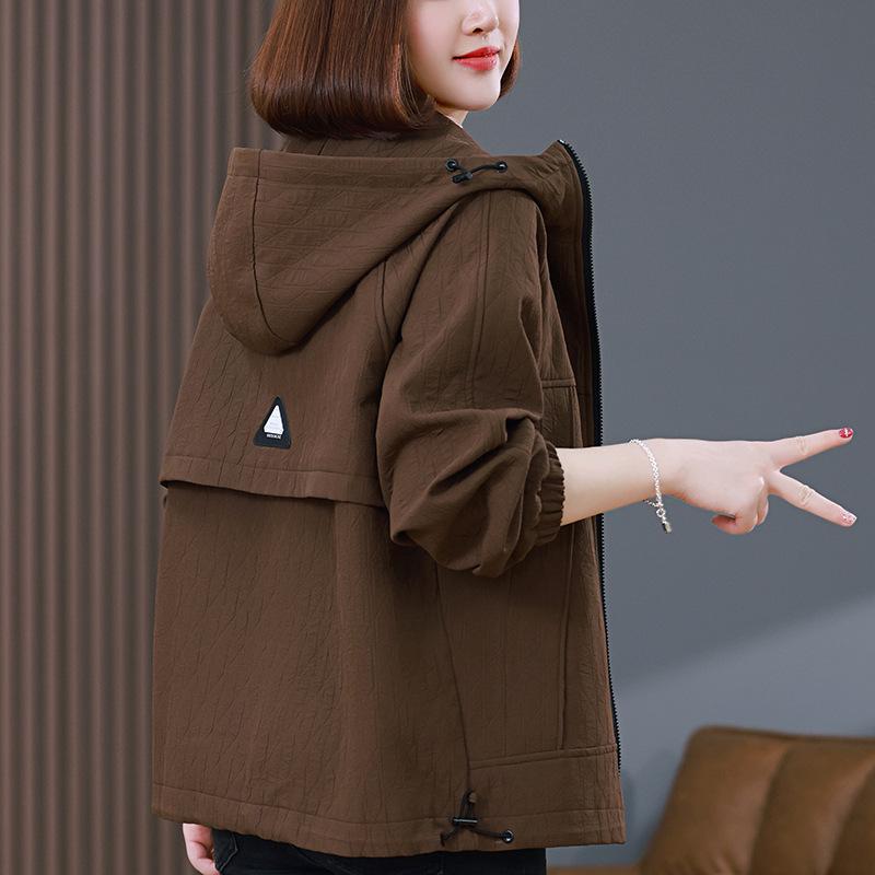 

Women s Hooded Petite Trench Coat - Short Style, Loose Casual Jacket for Spring & Autumn 2024 L (Suggested 111-120 jin) бежевий
