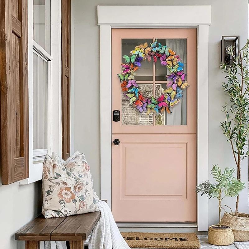 Artificial Butterfly Wreath Outdoor Decorative Welcome Wreath For Front Door Wall Window Spring Party Decoration