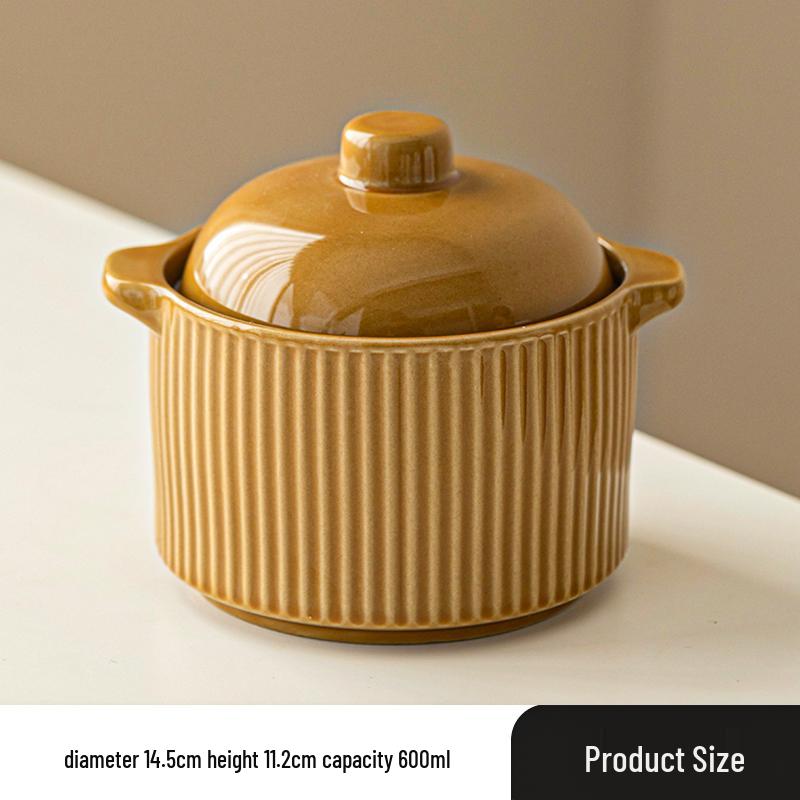 Ceramic Double Boiler Stew and Egg Custard Pot with Lid
