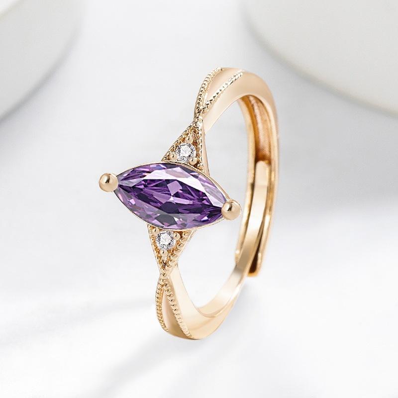 925 Sterling Silver Minimalist INS Style Purple Zircon Ring for Women Niche Design Fashion Inlaid Diamond Band Daily Jewelry Size:Adjustable шампанского