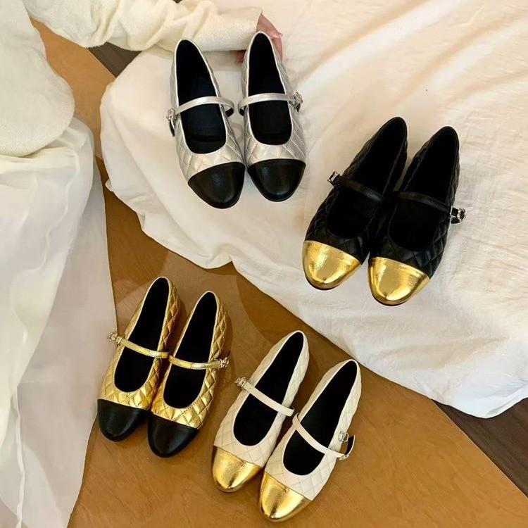 Flat-Bottomed Small Fragrant Style Color Matching Diamond Single Shoes Women'S Spring French Commuter Shoes One-Word Buckle Mary Jane Shoes