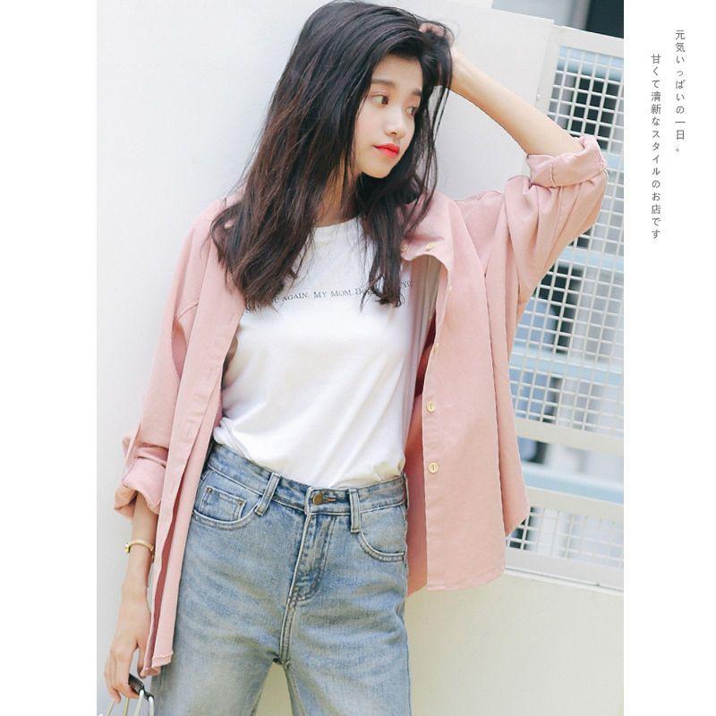 Pink Batwing Blouse Loose Fit Spring Korean Outerwear All-Match Long Sleeve Shirt