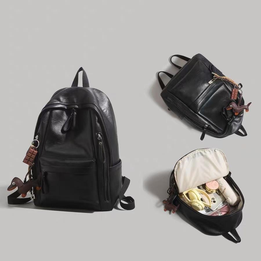 Schoolbag Retro Soft Leather Backpack Women's 1011 Summer New Large-capacity Student Class Schoolbag Short Trip Backpack