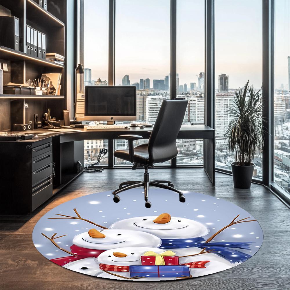 Christmas Snowman Printed Round Rug Carpet Chair Rug Area Rug Entryway Doormats,for Office Chair Living Room Bedroom Kitchen Room.