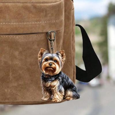 1pcs Yorkshire Dog Keychain Fashion Cute Style New DIY Thanksgiving Keychain Holiday Gift Round Buckle Easy Installation