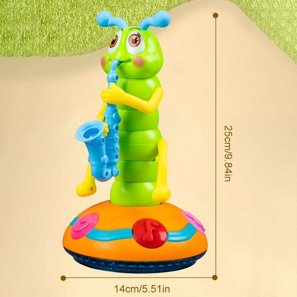Electric Caterpillar Saxophone Toys with Music and Light Automatic Obstacle Avoidance Dancing Toy Birthday Gifts for Boys Girls