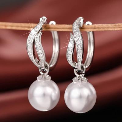 Huitan Elegant Women Drop Earrings Imitation Pearl Inlaid Shining CZ Fancy Accessories for Wedding Engagement  Jewelry