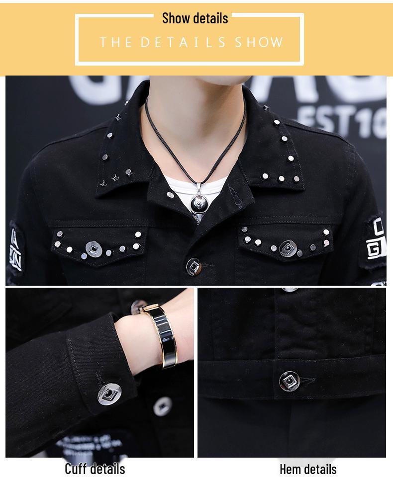 2023 Spring Men's Korean Style Distressed Denim Rivet Jacket