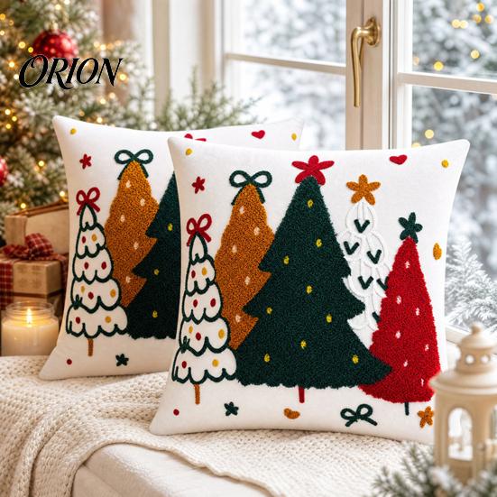 Seasonal Home Soft Furnishing Colorful Trees Christmas Pillowcase, Festive Throw Pillow Case with Zipper, Living Room Ornament Decorative Cushion for