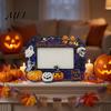 Double Sided Wooden Photo Holder Halloween Frame, Pumpkin Ghost Cat Cutout Picture Shape Ornament Holder, Double-sided Holiday Tabletop Decor for Home