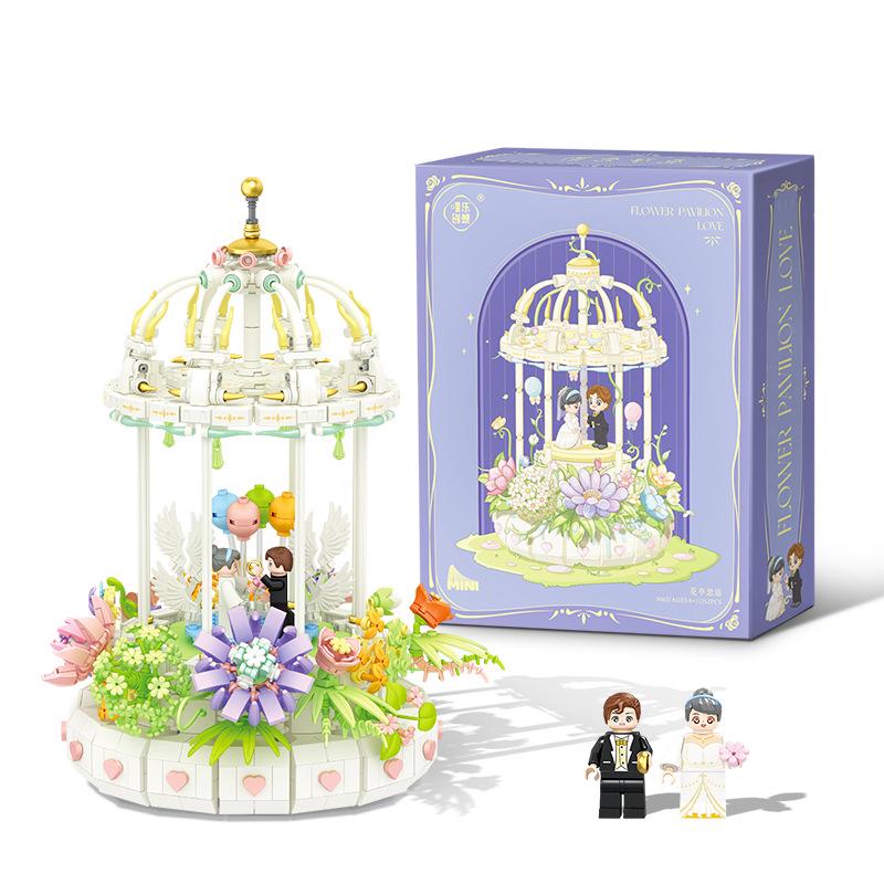 Weilechuangxiang 3003 Music Box Series: Romantic Flower Pavilion Building Blocks Toy for Girls