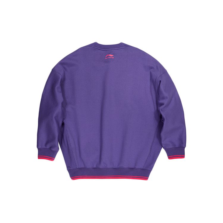 Li Ning Text Logo Casual Sports Pullover Sweatshirt Men sweatshirt Dragon-Purple AWDQ631-4