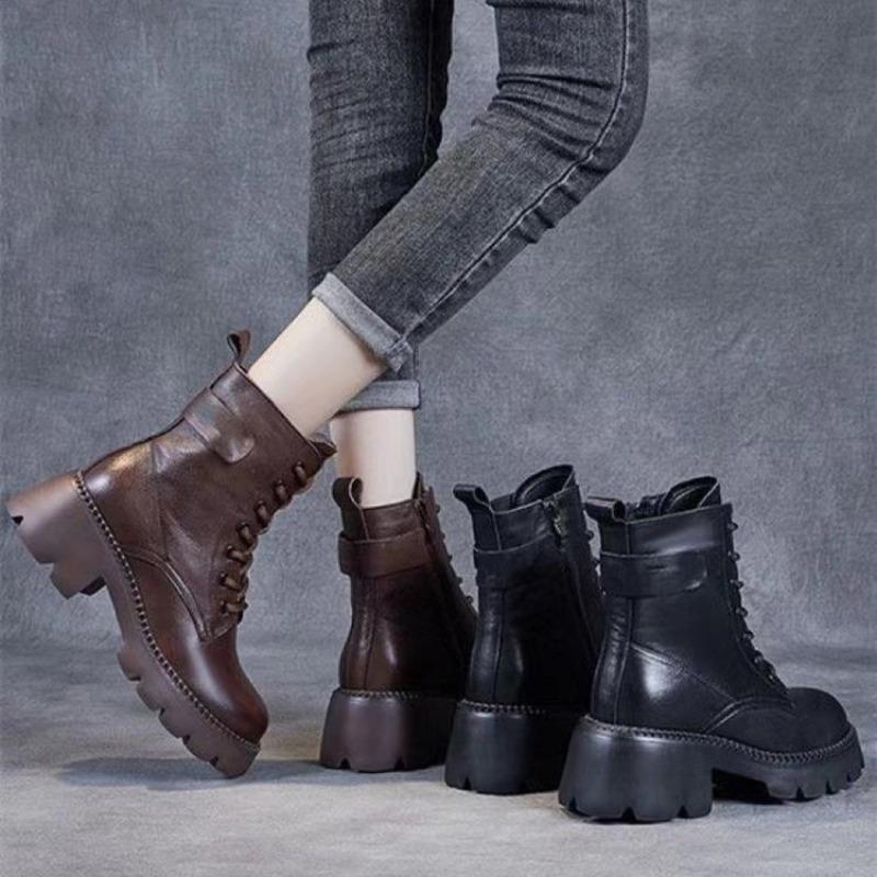 Martin boots women's short boots autumn and winter new velvet thickened versatile platform knight boots