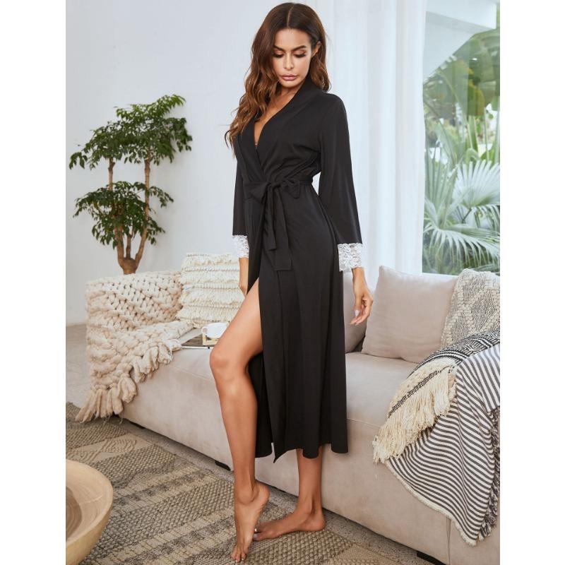 

YYFS Женская мода весна-осень однотонный принт длинный рукав V-образный вырез высокая талия повседневные платья S чёрный