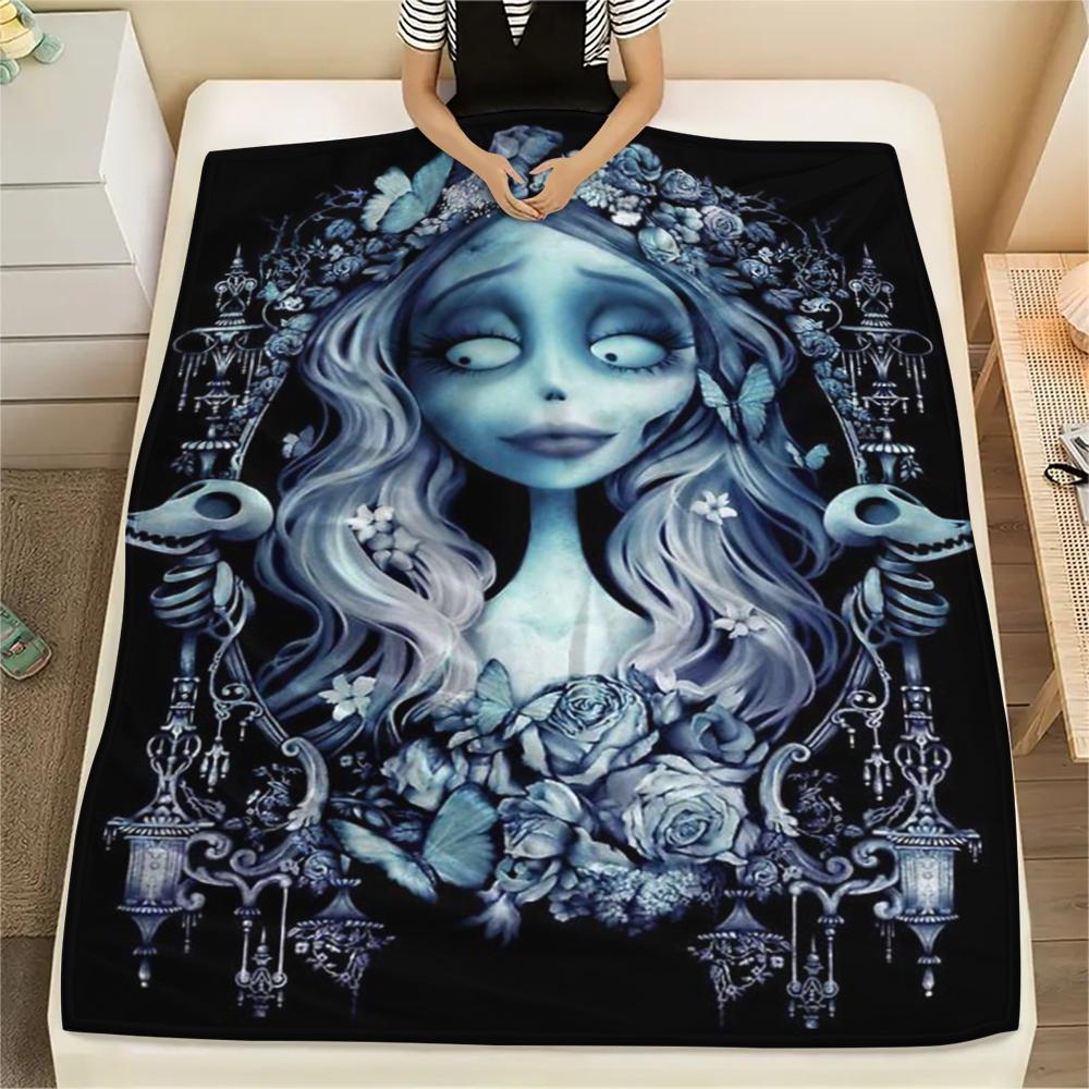 1Pc Corpse Bride Cartoon Print Flannel Blanket, High Quality Comfortable for All Seasons, Home Decor, Warmth and Comfort, Perfect for Gifts