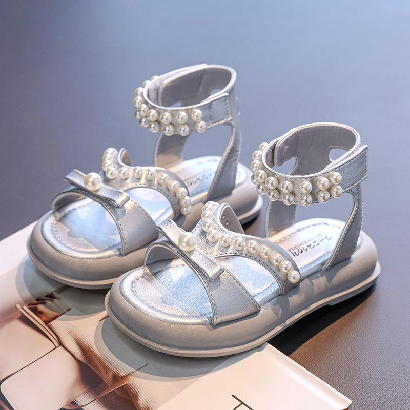 Girls Sandals 2025 Summer New Children's Fashion Pearl Princess Shoes Girls Roman Sandals Foreign Beach Shoes