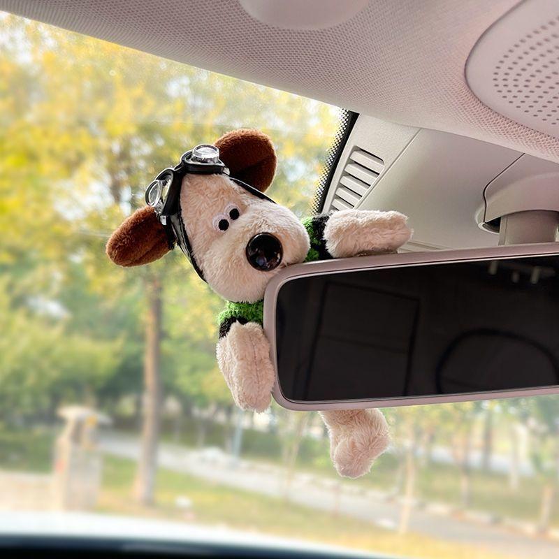 

Cute Plush Glasses Puppy Dog Car Rearview Mirror Decoration Car Ornament Pendant Center Console Decoration Home Accessories