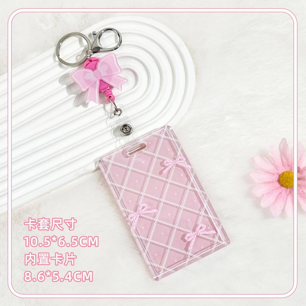 Ins Sliding Cover Card Holder Student Campus Card Holder Lanyard Anti Loss ID Holder Cards Case Bus Card Sleeve with Bow Pandent