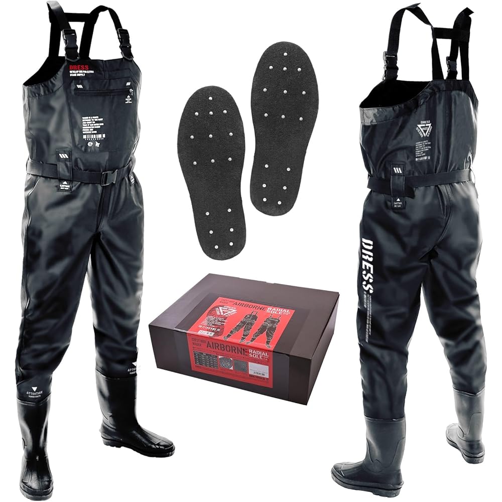 [Dress] AIRBORNE XXL Chest-High Waders with Felt Spikes. Height: 180-185cm. Boots: Sizes 28-28.5cm. Disaster Preparedness.
