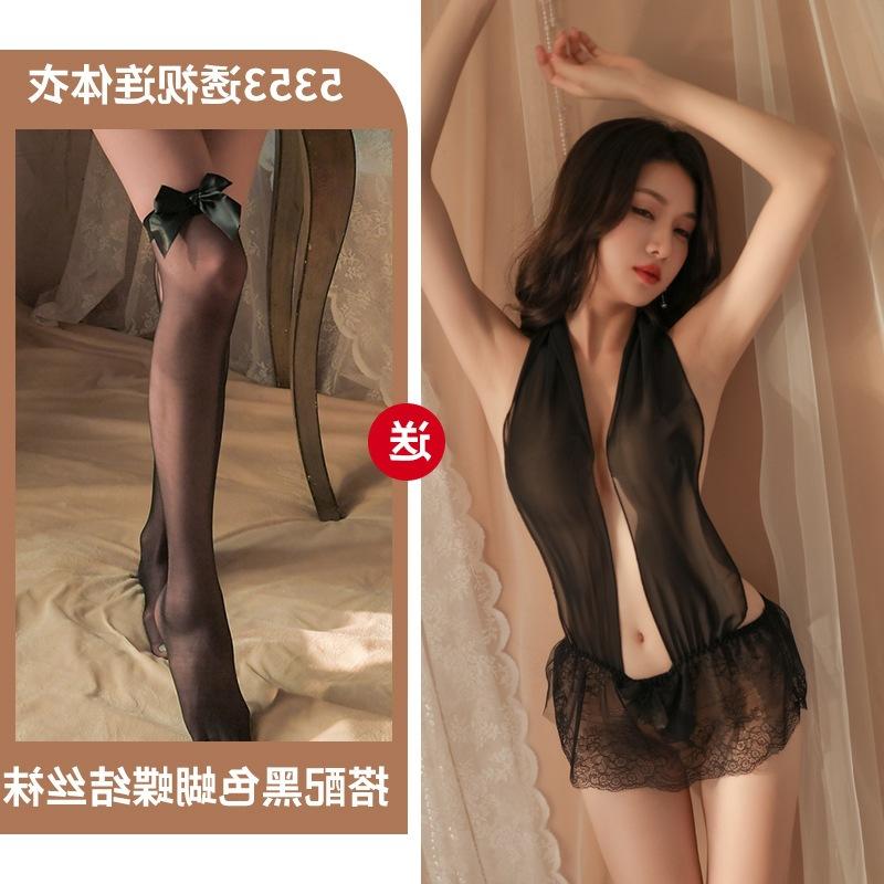 Sexy Adult products, hot one-piece sexy mesh, perspective neck-hanging sexy underwear set, passion miniskirt, new cotton.