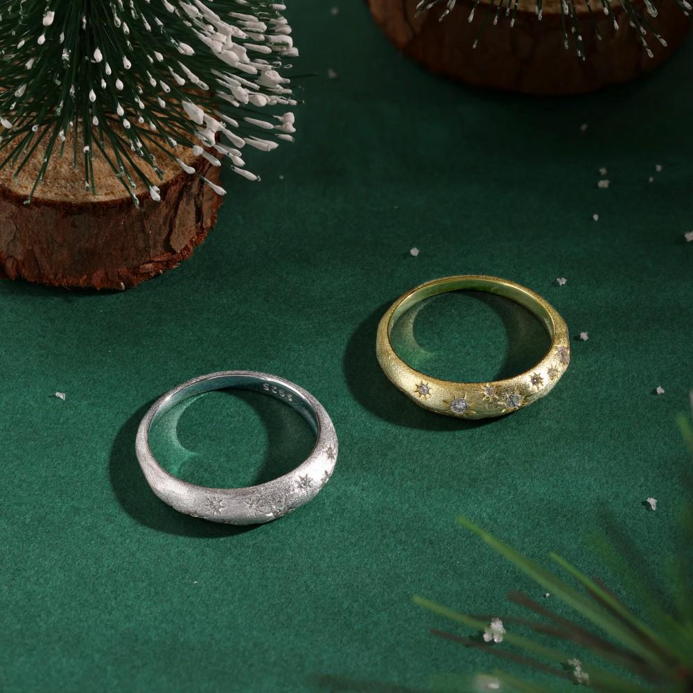 Luxury Star-Studded S925 Sterling Silver Zirconia Ring for Women - Classic Christmas Jewelry
