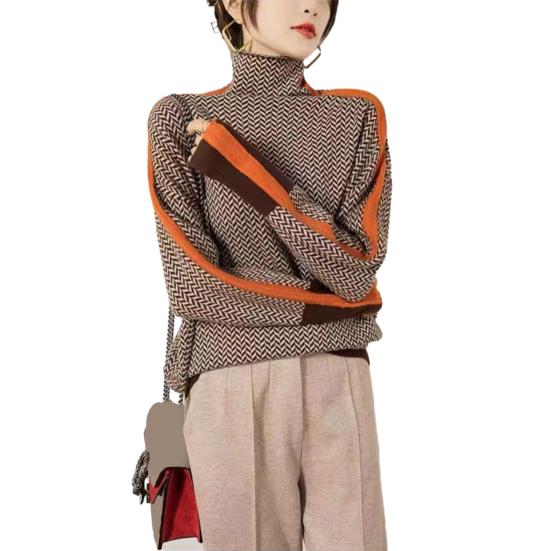 

Женский осенне-зимний свитер контрастного цвета с высоким воротником и длинными рукавами, вязаные топы, толстые теплые пуловеры, топы S оранжевый