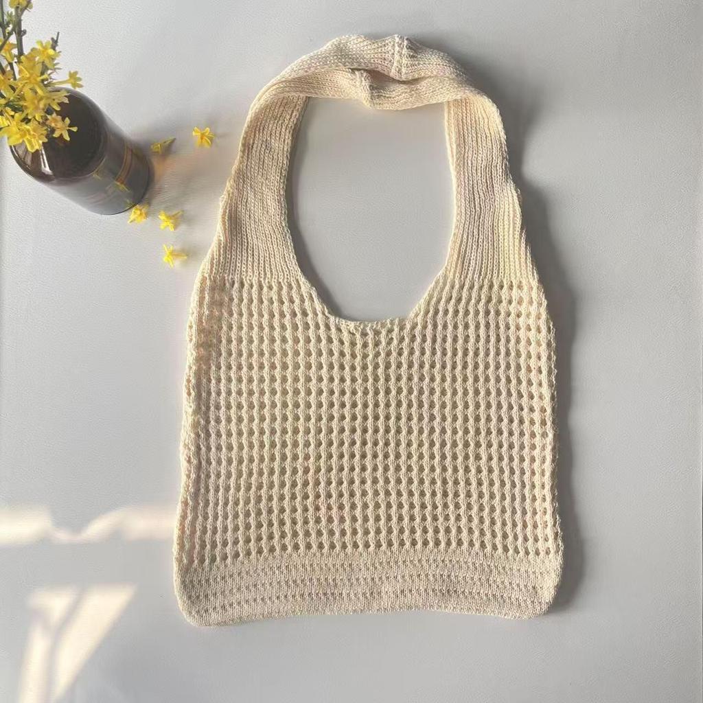 Vintage Handmade Knit Woven Tote Bag - Versatile Women's Handbag