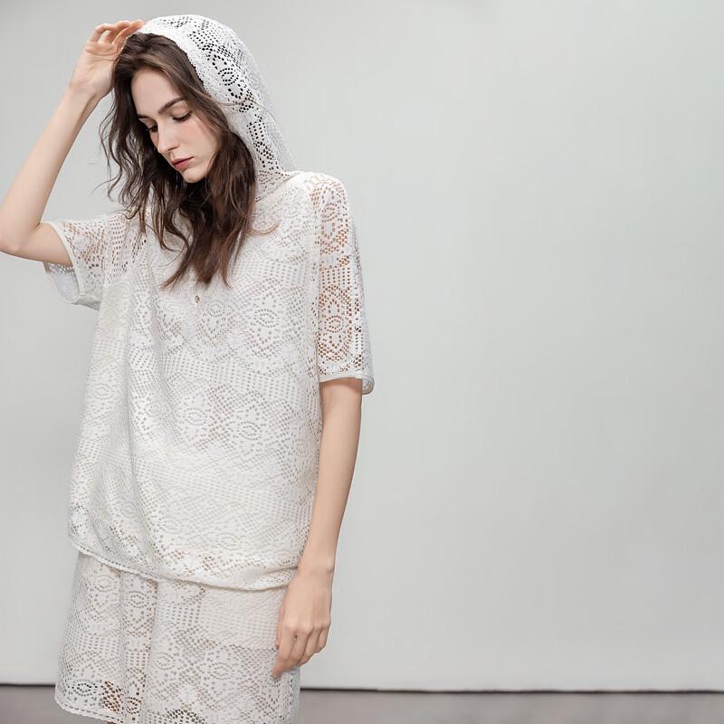Demana Women s Summer Hooded Lace Jacquard Two-Piece Set S