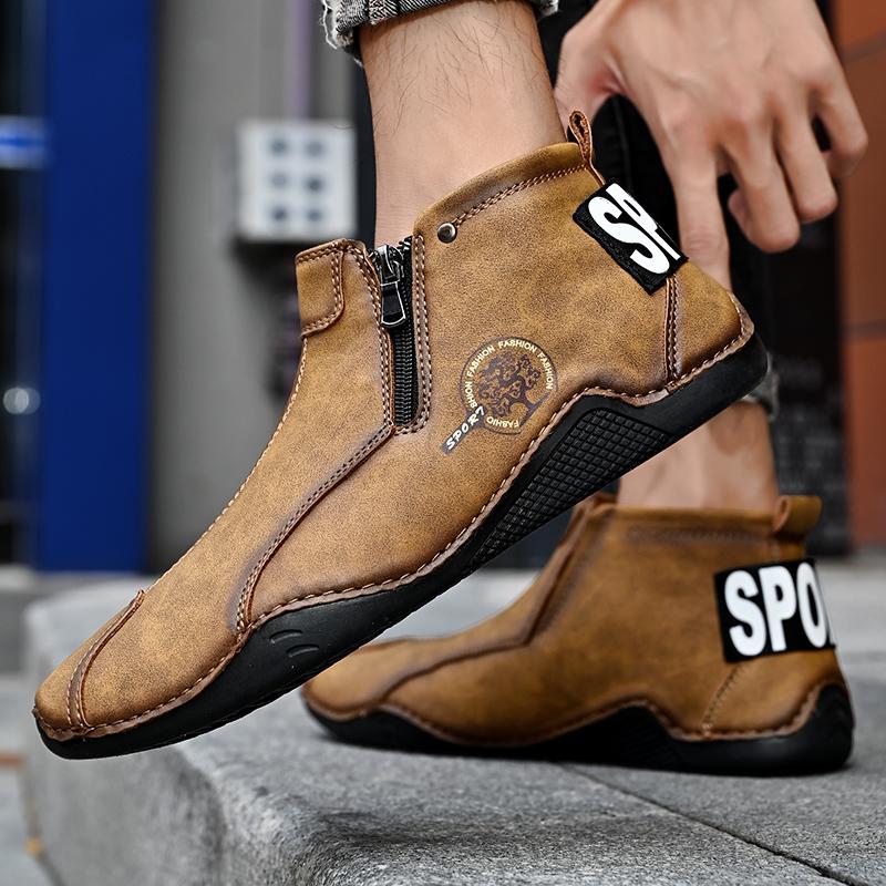 Luxury Brand Chelsea Men Boots Ankle Boots Street Outdoor Sneakers Soft Bottom British Style Retro Brown High-top Leather Shoes
