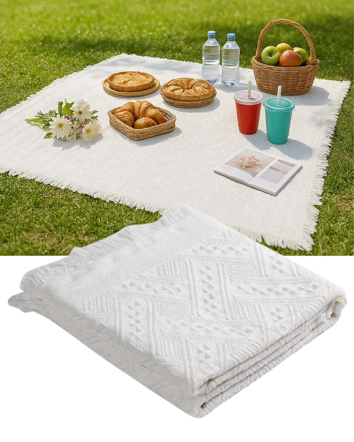 

LIFANDY Picnic Picnic For Camping Picnic Compact A 130cm x Sheet, Mat, Fabric, 1-4 People, Foldable, Stylish, Blanket, Mat, (White, 180cm) белый