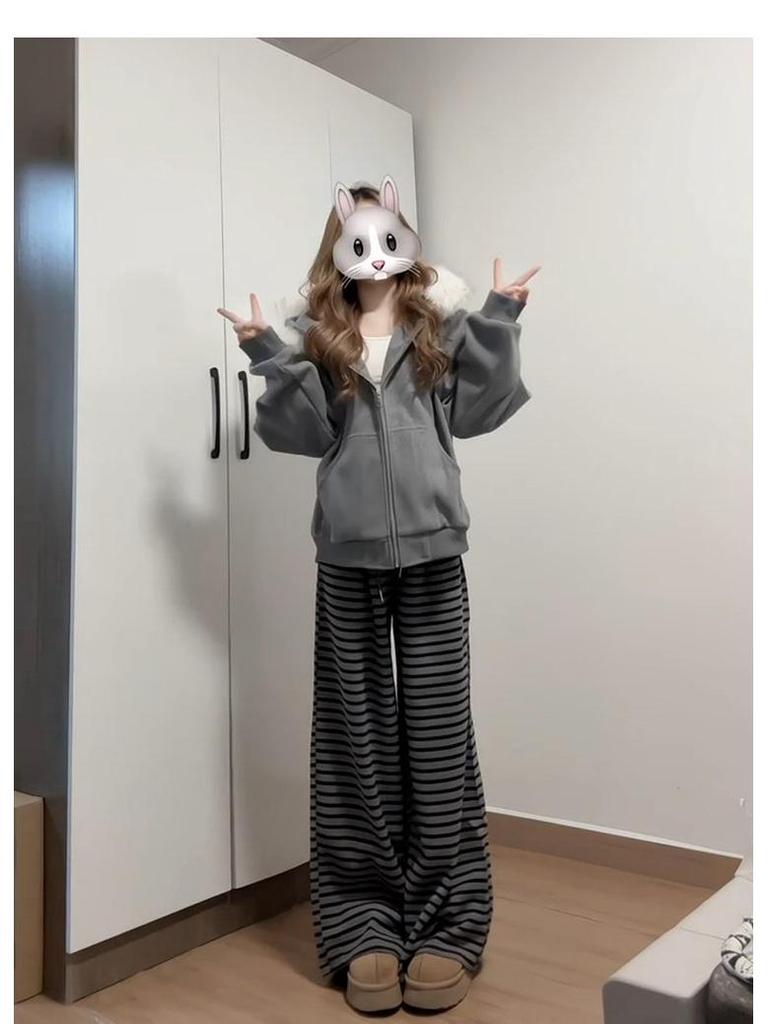 145 Striped Sticky Rice Pants for Women - Autumn/Winter 2026 Collection - Short Height, Thickened Casual Pants for a Visually Taller Look