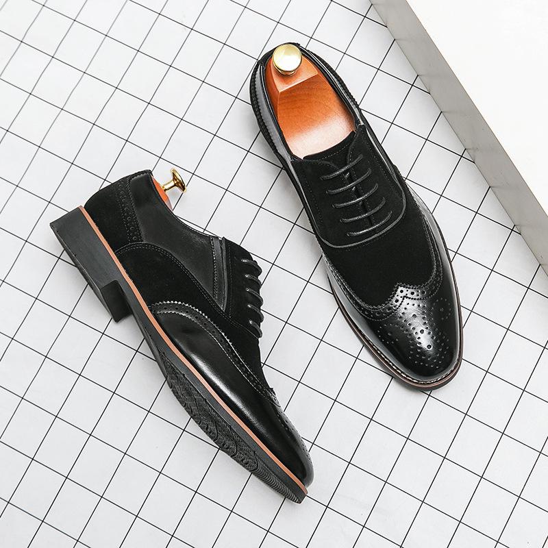 Spring and Autumn New British Business Dress Shoes Men's Retro Splicing Trend Brock Carved Pointed Casual Leather Shoes