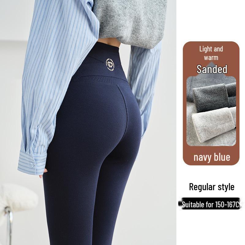 Women's Extra Long Ribbed Cotton Fleece-Lined High-Waisted Leggings, 2025 Autumn/Winter Collection, Skin-Friendly