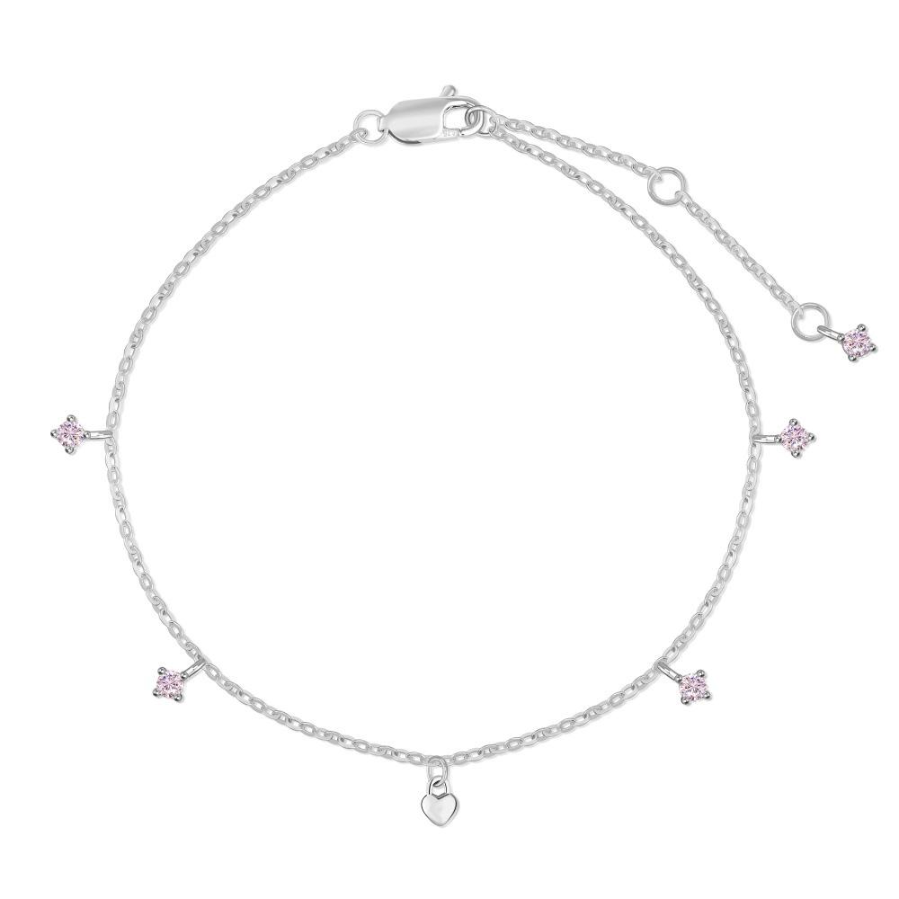 INS Style S925 Sterling Silver Bracelet with Pink Diamond Heart Pendant - Elegant Women's Jewelry